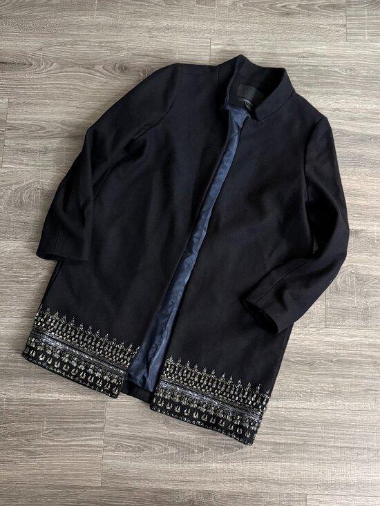 J. Crew Jackets & Blazers - J. Crew Collection Embellished Italian Wool Dark Blue Cocoon Coat Size 10